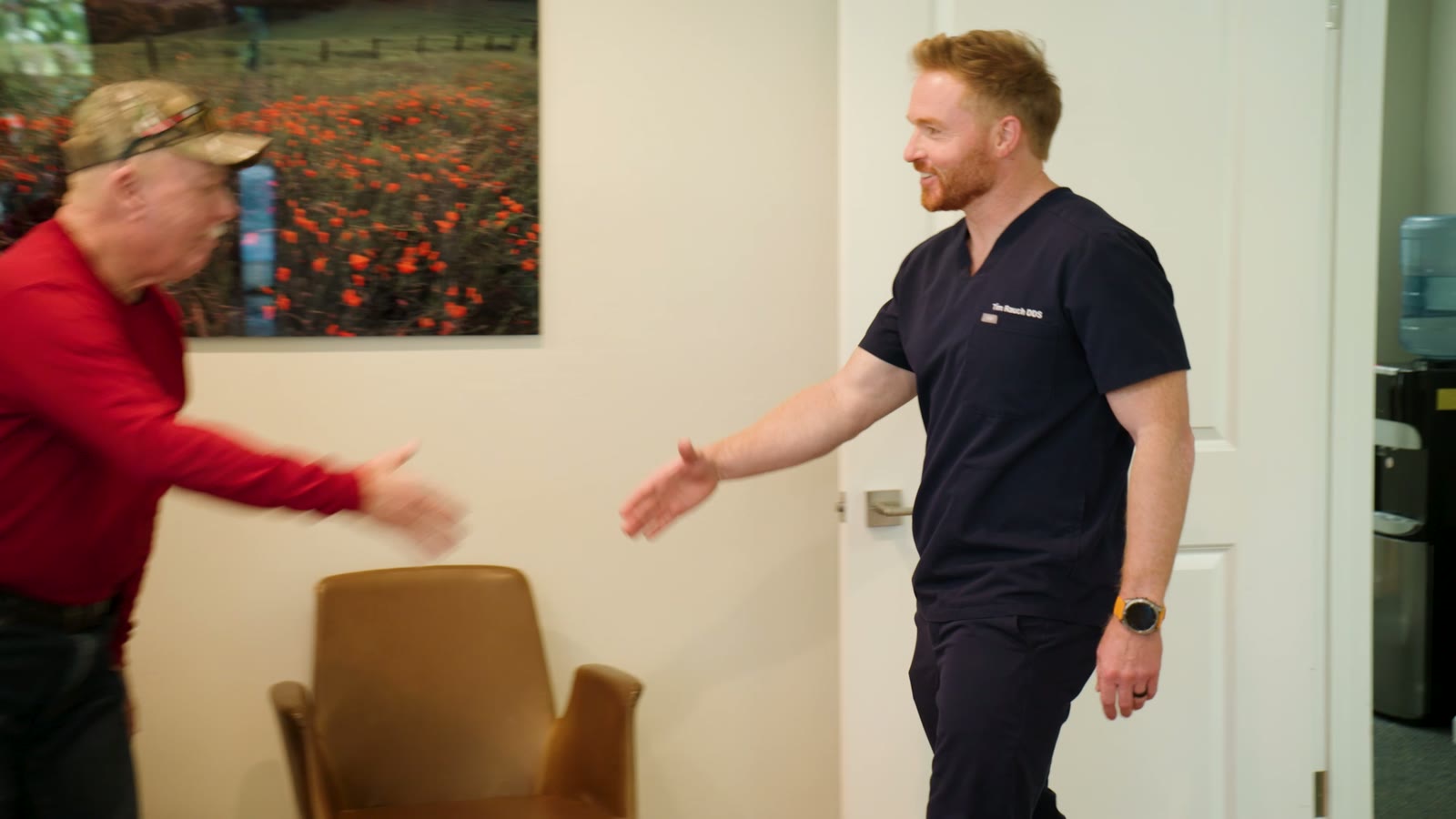 Patient greeted at the door with a handshake